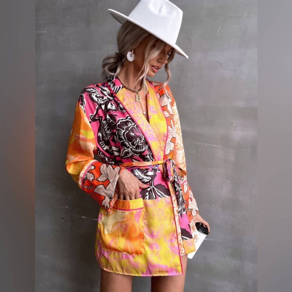 Zara kimono and shorts set printed yellow and orange